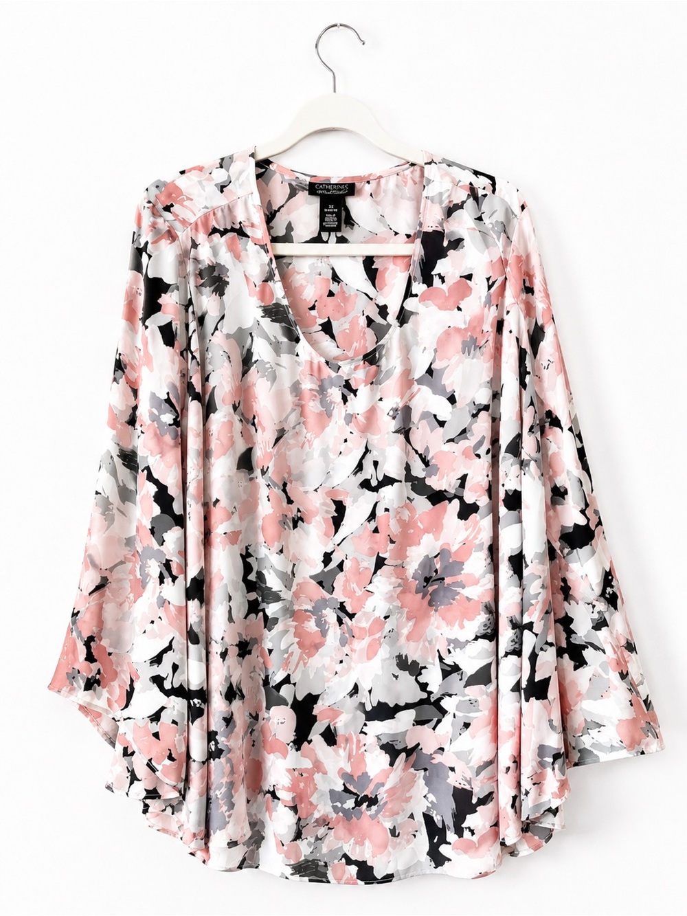 Catherines Pink & Black Floral V-Neck Tunic